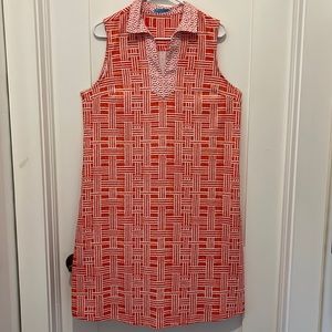 J.McLaughlin EUC sleeveless dress. Vivid orange and white basketweave print. L.